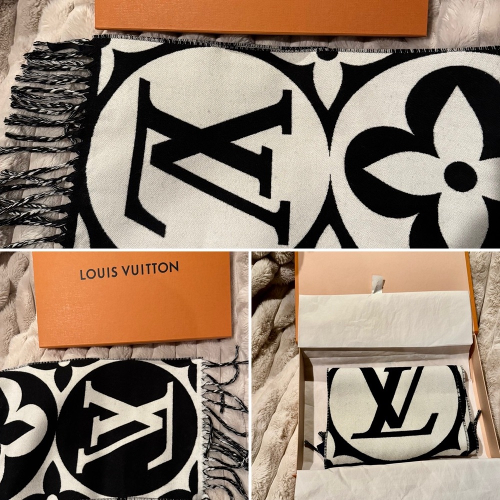 LV Louis Vuitton Reversible Flight Mode Medallion (M79212) Wool Scarf